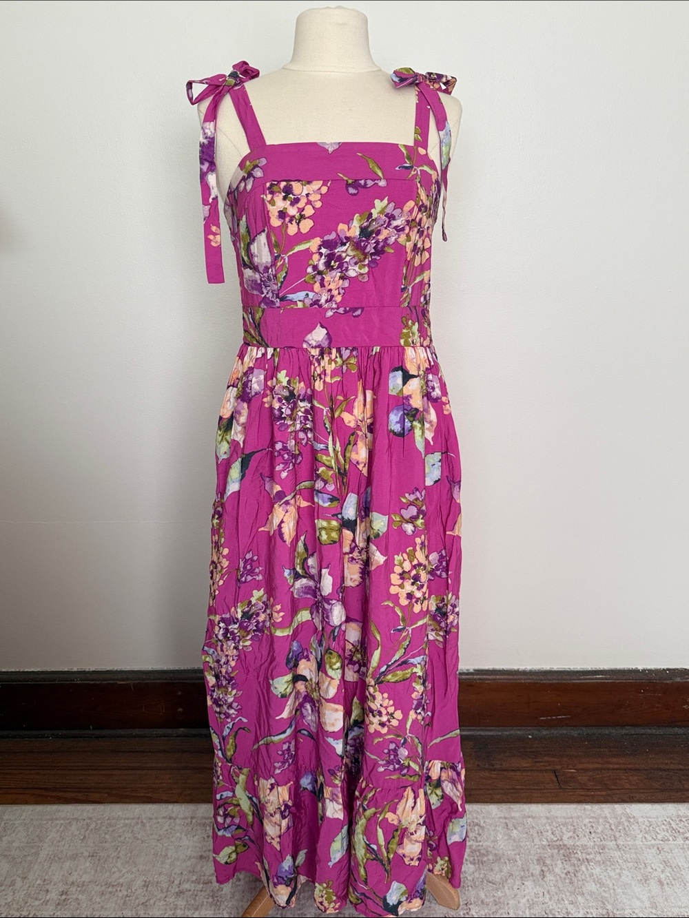 Rachel Zoe Magenta Floral Tie-Shoulder Maxi Dress